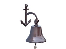 Ship's Bell Copper Finish Solid Aluminum 9" w/ Anchor Bracket Hanging Wall Decor