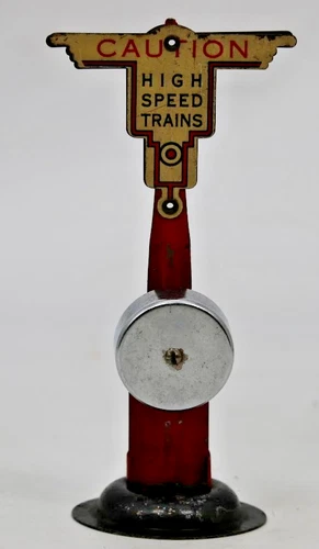 Vintage Marx 1930s High Speed Train Caution Sign Two-Sided Bell O Gauge 1:48