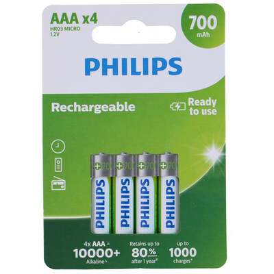 Philips AAABatterien - 4 Stück - HR03 Wiederaufladbare Batterien - NiMH 1.2V - 1