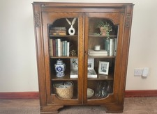 Vintage Solid Oak Glazed Display Cabinet / Bookcase