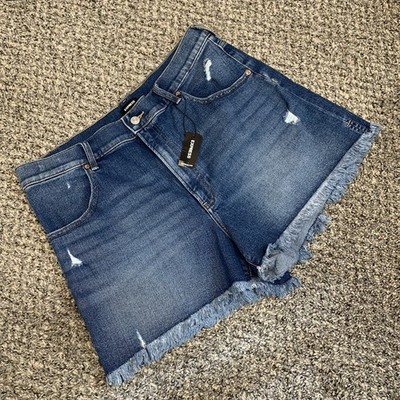 Express Super High Rise Dark Wash Mom Stretch Shorts Blue Distressed 14 NWTs