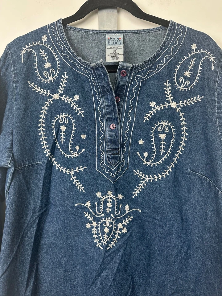 Camisa Pullover Algodón Main Street Blues Mujer Plus 18W Bordada A19 Foto 3 de 4