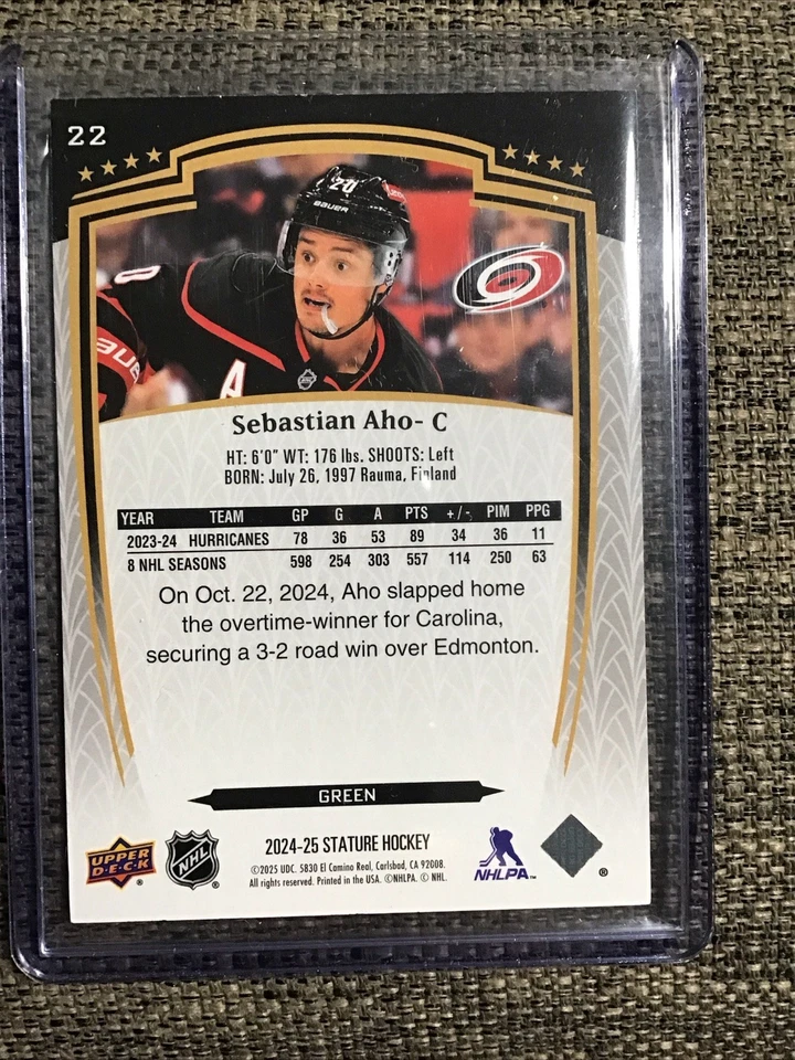 2024-25 Upper Deck Stature Green Sebastian Aho #/375 - Image 2 of 2