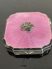Antike Art D&eacute;co Puderdose Sterling Silber 925 Pink Guilloch&eacute; Houbigant um 1920