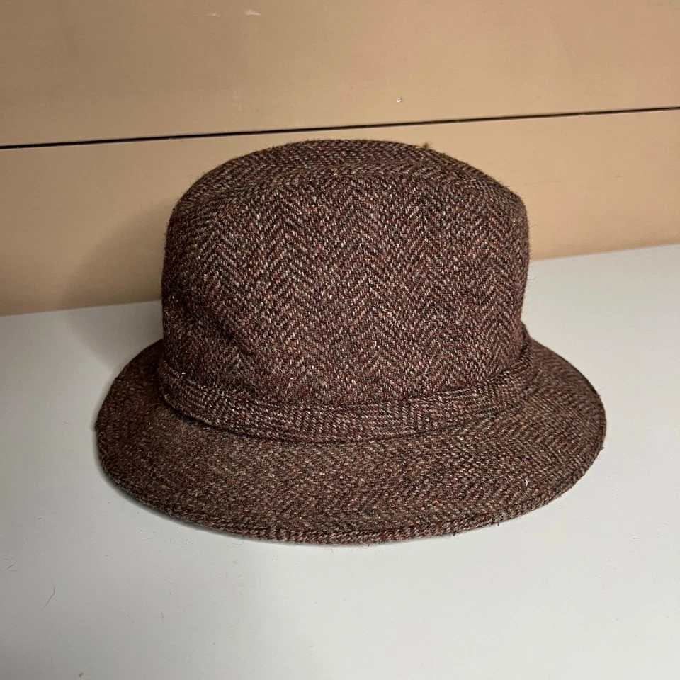 De colección Hopkins Fifth Avenue Tweed Mezcla de Lana Fedora Sombrero Marrón Espiga Foto 3 de 4