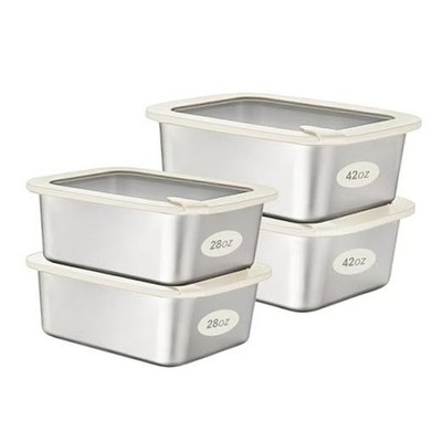 Stainless Steel Food Containers with Glass Lid, Airtight Silver-White-4T1