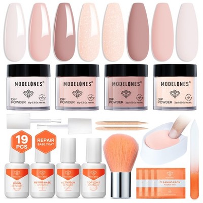 Modelones Dip Powder Nail Kit, 4 Colors Spring Summer Nude Pink A1-Brown