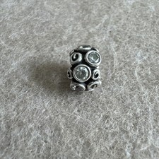 Pandora Retired Sterling Silver Primrose Path Spot Swirl Charm Bead CZ Stones