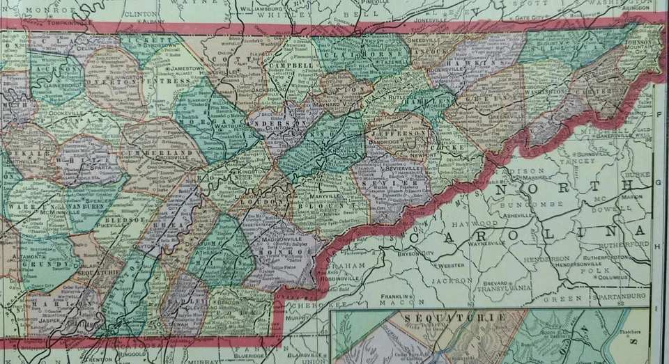 Mapa TENNESSEE 1903 22"x14" ~ Antiguo Antiguo Original MEMPHIS NASHVILLE TN Foto 3 de 4