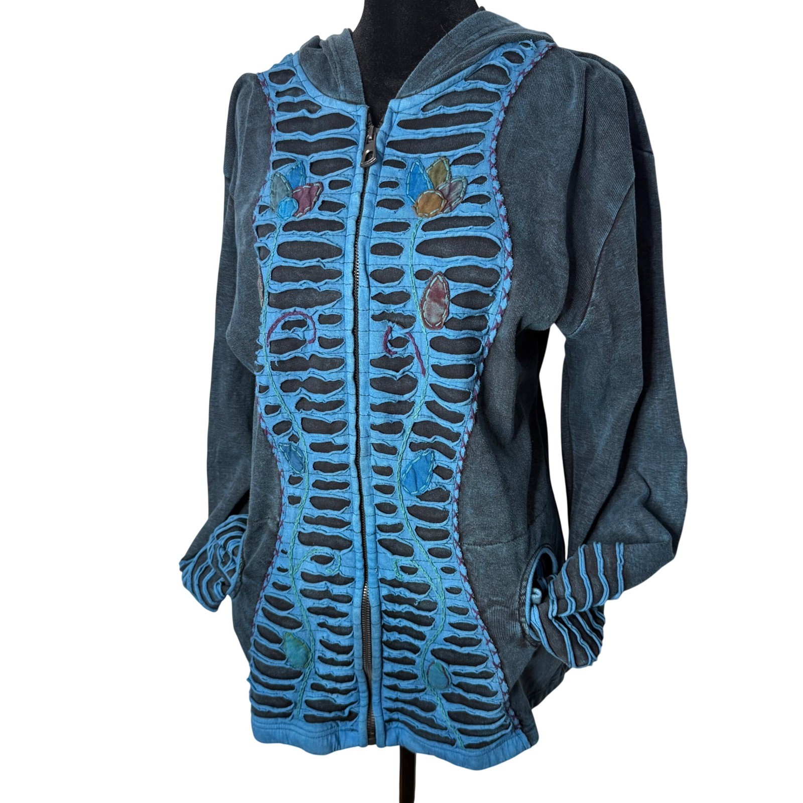 Stonewashed Pixie Core Patchwork Hoodie Jacket Bl… - image 5