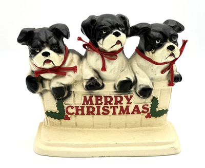 John Wright - Hand Painted Doorstop- Dogs in Basket Christmas - 6 1/2'' box #1