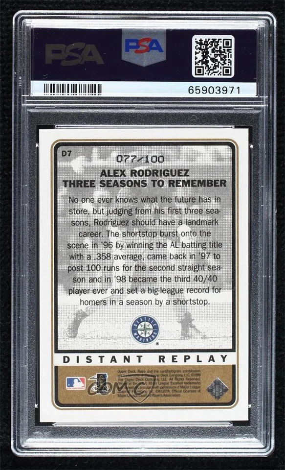 1999 Upper Deck Retro Distant Replay Level 2 /100 Alex Rodriguez #D7 PSA 9 MINT - Image 2 of 2