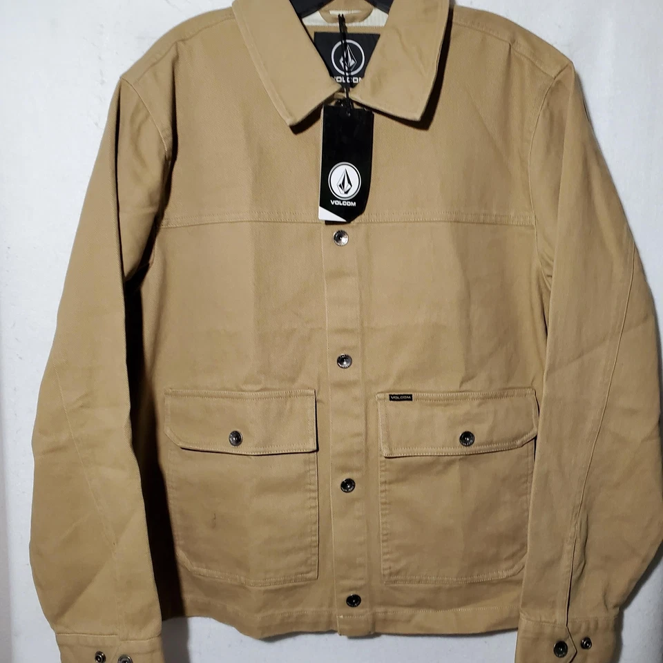 Volcom Barton Jacket Mens Medium Tan Button Up Workwear Coat Canvas Pockets New - Image 3 of 4