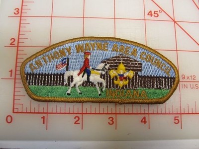 Anthony Wayne Council CSP collectible brown border plastic back patch (Ak)