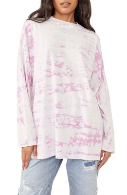 Free People Be Free Tie Dye Oversize Long Sleeve T-Shirt in Pastel Combo, Size L