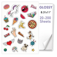 Lot 8.5"x11" Printable Vinyl Sticker Paper Glossy Waterproof for Inkjet & Laser