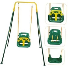 3-in-1 Toddler Swing, Foldable Indoor  Outdoor Baby Swing, Dark Green
