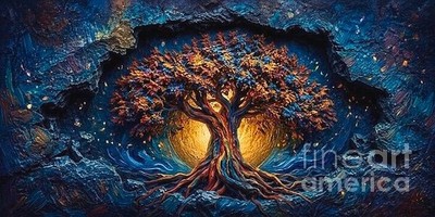 new  hand made Painting on 24''*12'' canvas Tree roots in Mystical Caver  by Wendy