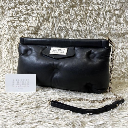 Maison Margiela Glam Slam 2-Way Chain Shoulder Bag Black Leather Purse Designer