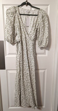 Reformation - V-Neck Floral Ivy Print Linen Midi Wrap Dress - Size Small S - NEW