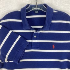 VTG Polo Ralph Lauren Shirt Men L Blue White Striped Red Pony Preppy Classic 90s