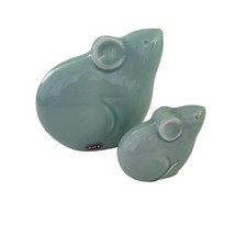 (2) Japanese Ceramic Zodiac Rat Mouse Statue Lucky Charm Figures Figrines 