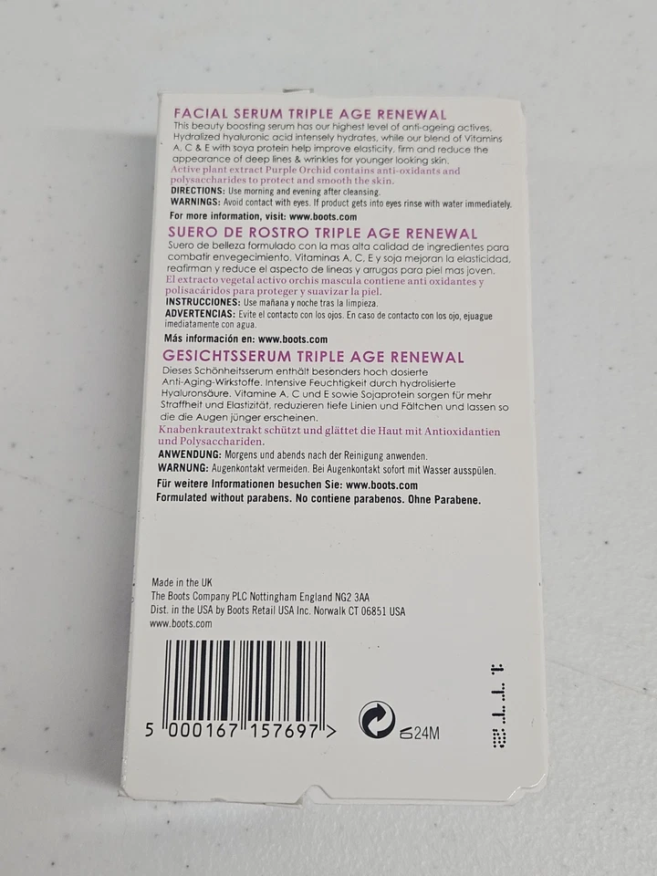 BOTANICS TRIPLE EDAD RENOVACIÓN SÉRUM FACIAL PIEL MADURACIÓN ARRUGAS ROSTRO 1oz Nueva Caja Foto 2 de 2