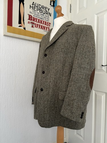 Harris Tweed Men’s Blazer Jacket Elbow Patches Brown Green Herringbone Brown 48 - Picture 2 of 14