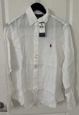 NWT Polo Ralph Lauren Men Linen Long Sleeve Shirt Classic Fit WHITE / S