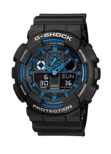 Casio Men's Watch G-Shock Black Resin Strap Blue Dial Ana-Digital GA100-1A2