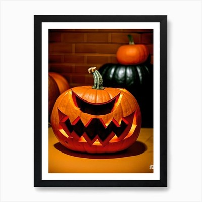 Halloween Kürbis Schnitzerei 1 Kunst Pri gerahmtes Wandbild Poster Leinwanddruck Bild