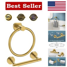 Brushed Gold Wall-Mounted Toilet Paper Holder  Towel Ring Set - Modern Elegance