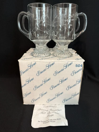 NIB Princess House Heritage Crystal Hot Beverage Mugs Set of 4 Made In France 