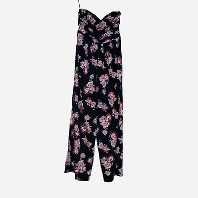 Band of Gypsies Strapless Black Floral Wide Leg with Pockets