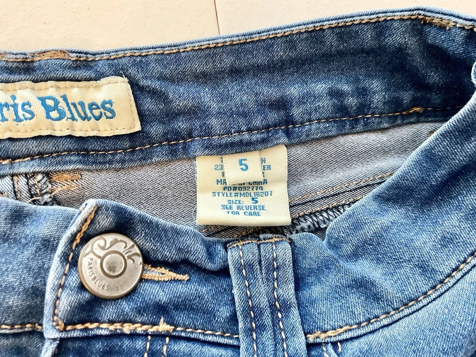 Pantalones Cortos de Denim PARIS BLUES Con Puños Corte Para Mujer/JR Talla 5 Denim Envejecido Foto 4 de 4