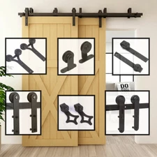 4-20FT Bypass Sliding Barn Door Hardware Kit For Double Door Closet Heavy Duty