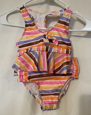 NWT Sz XS 4/5 Girls Pink Orange Purple Rainbow Stripe 2pc Tankini Swimming Suit