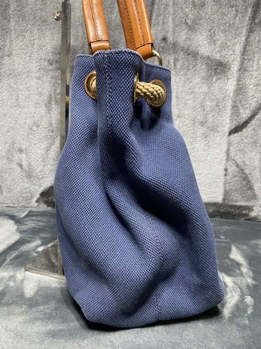 Michael Kors Handbag Marina Canvas Rope Tassels Large Bucket Drawstring Blue - Foto 10 di 24