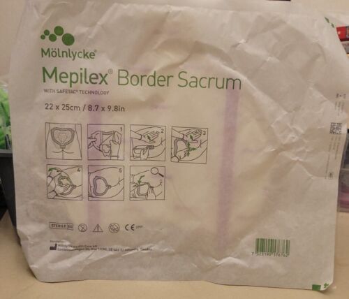 1 Sheet MEPILEX BORDER SACRUM NEW STYLE FOAM DRESSINGS 8.7 x 9.8"   - Picture 1 of 2