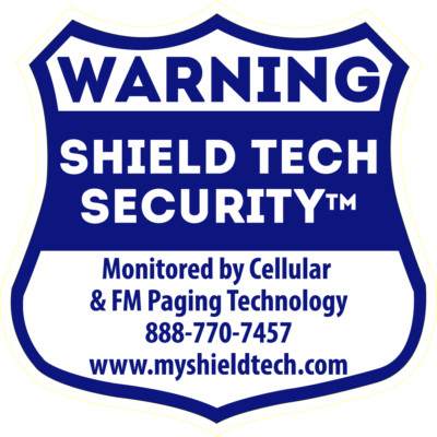 Warning Shield Tech Security  | Laminated Vinyl Decal Sticker Label