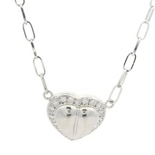 White Gold 0.27ctw Diamond Puffed Domed Heart Pendant on Open Oval Link Chain