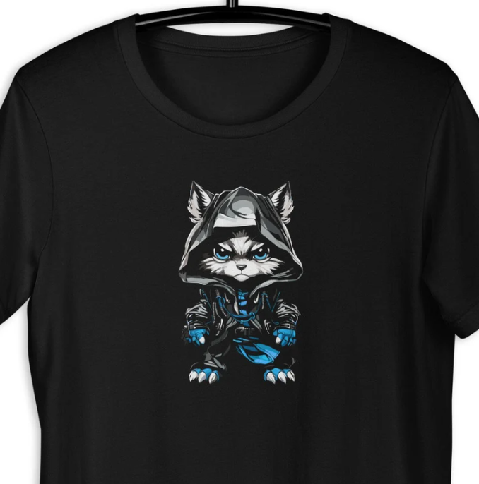 T-Shirt Unisex Kitten Purrfect Ninja T-shirt, Cat T-shirt, Samurai T-Shirt, Japa