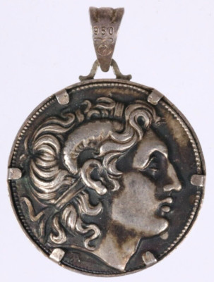 Alexander der Große als Zeus Silber Münze Athena Anhänger signiert Lysimachos