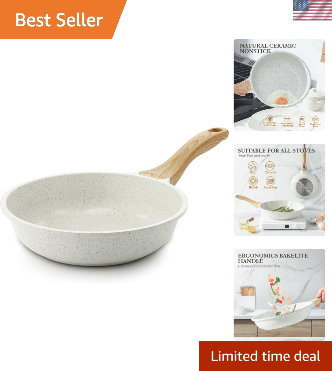 8-Inch Nonstick Ceramic Frying Pan for Induction Cooktops - Healthy & Durable