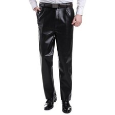 Hommes Faux Cuir Pantalon Effet Mouillé Vintage Motard Pantalon Thermique