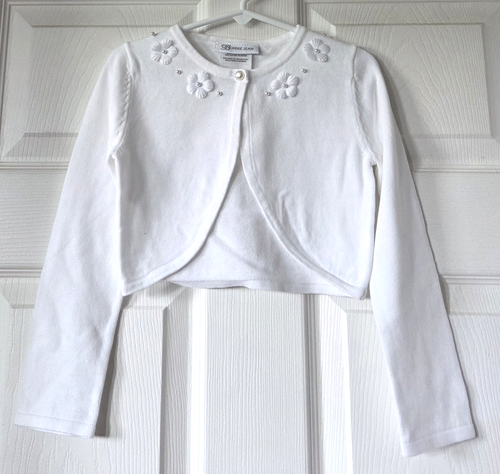 BONNIE JEAN Girls White Floral Embellished Cardigan Shrug Sweater Size XXS NWT