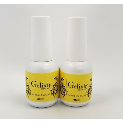 2pc Gelixir Soak Off Gel Top Coat No Wipe Duo LED/UV .5oz 