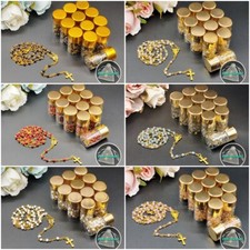 US 12pcs Rosary in Glass Gold Jar Baptism Favors for Baby Shower Party Keepsake