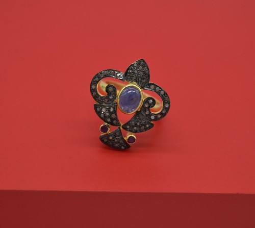 Anillo De Plata Esterlina 925 Con Diamante Natural, Tanzanita Azul Y Rubí Rojo - Imagen 3 de 11