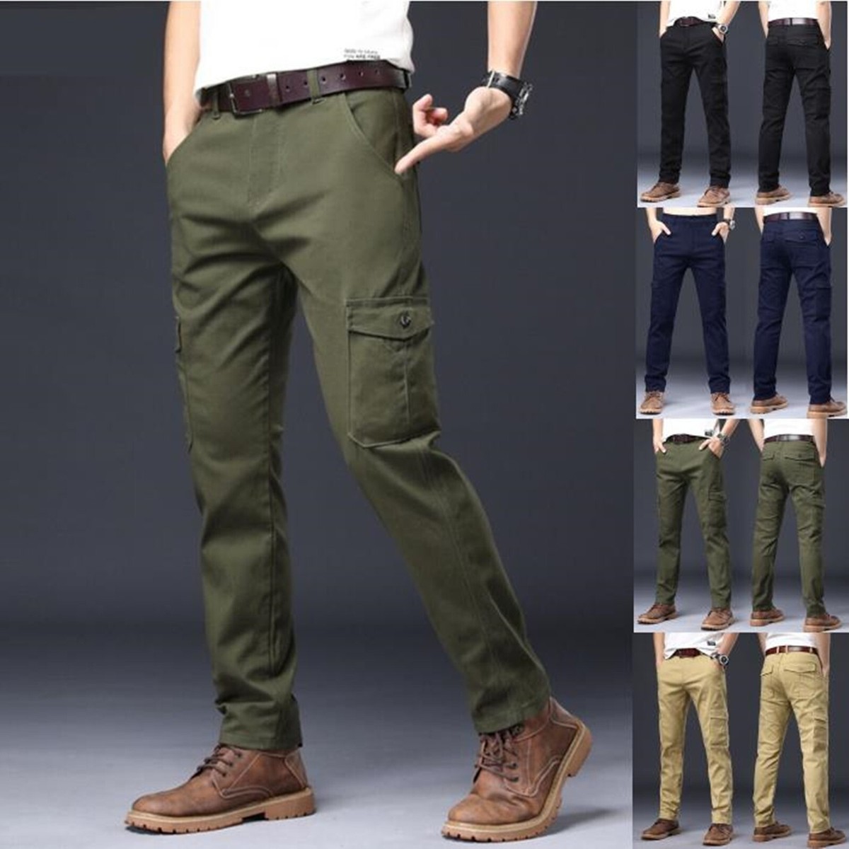 Pantalones de carga de combate para hombre Pantalones de trabajo Ajustados Militares Multibolsillos Pantalones chinos